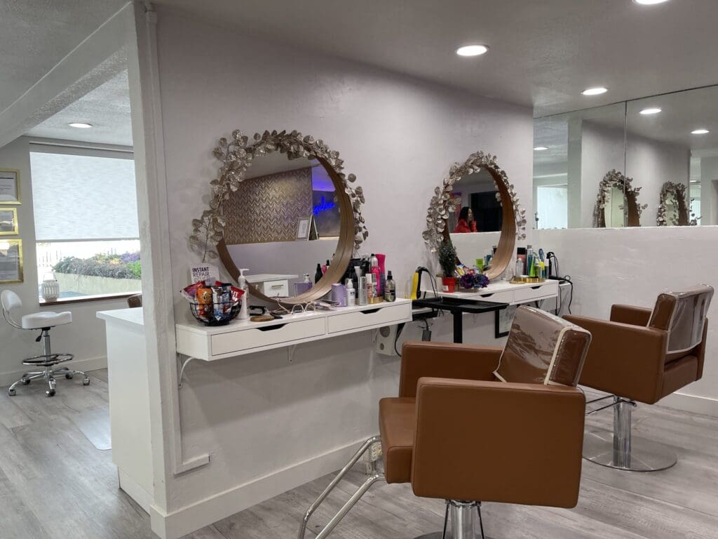 Enjoy a luxurious hair experience in our comfortable and stylish salon chairs.