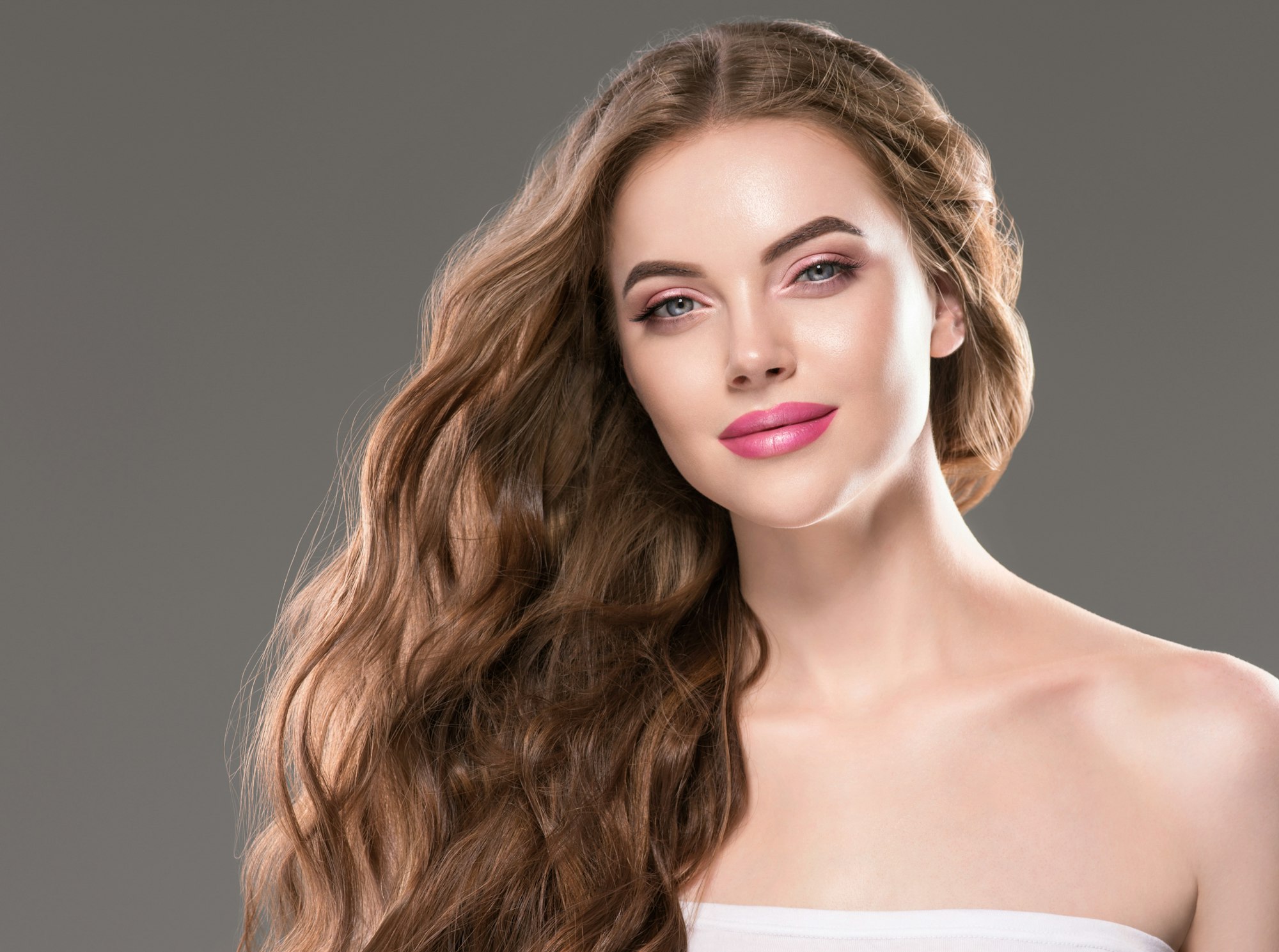 Beautiful woman hair long hairstyle young fashion happy model