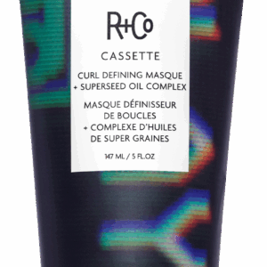 R+Co Cassette Curl Defining Masque tube with white label and colorful background design (147 ml).